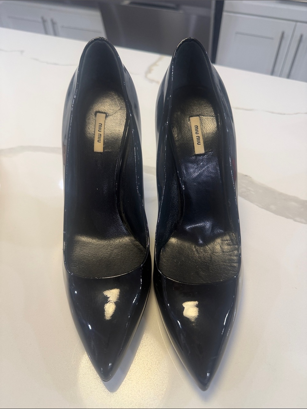 Miu Miu Black Patent Pointed Toe Pumps